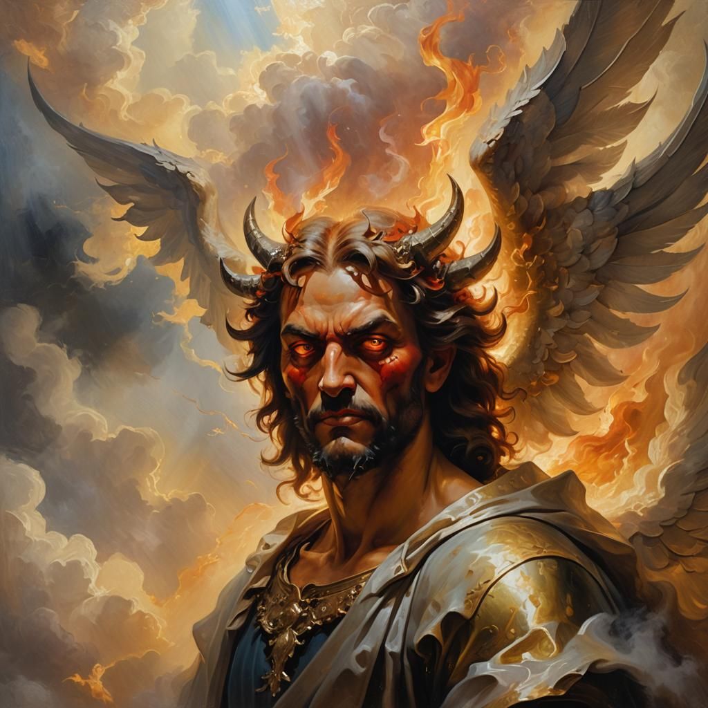 Devil with Angel Face in Baroque Oil Painting