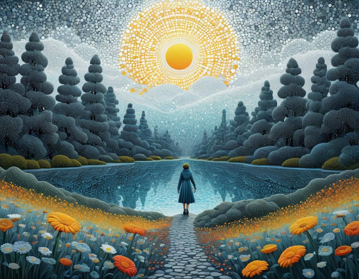 Ethereal Homecoming in Abstract Art Deco Style