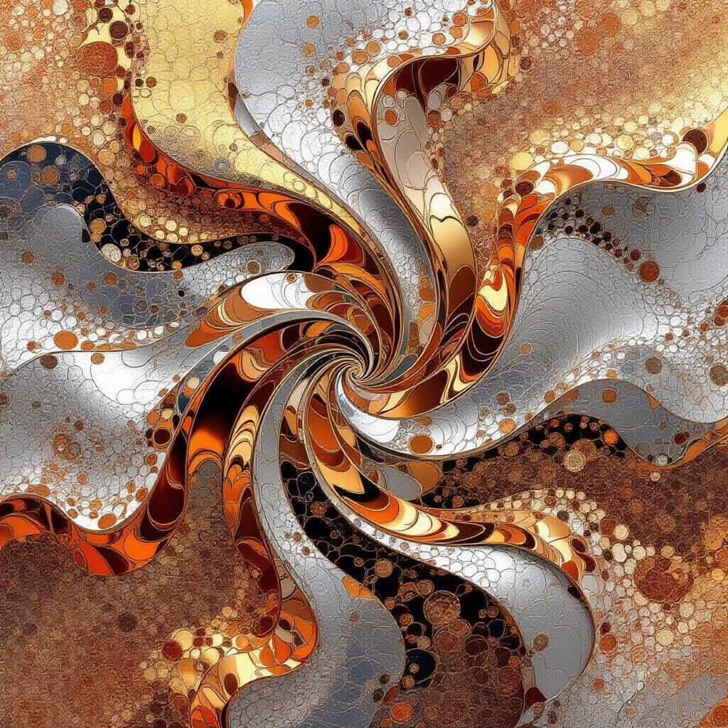Abstract Copper-Gold and Silver Swirling Metallic Textures