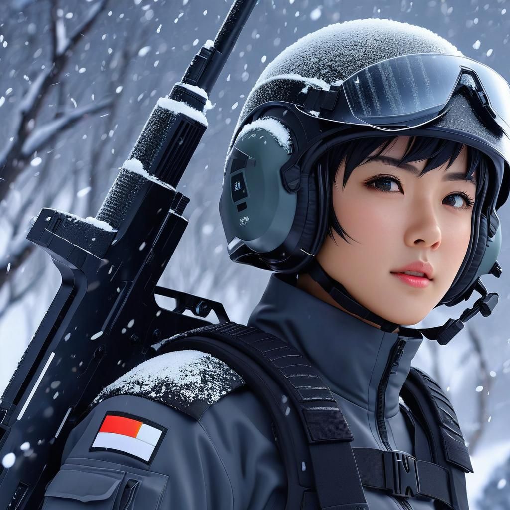 Glowing Anime Warrior Battling Winter Storm