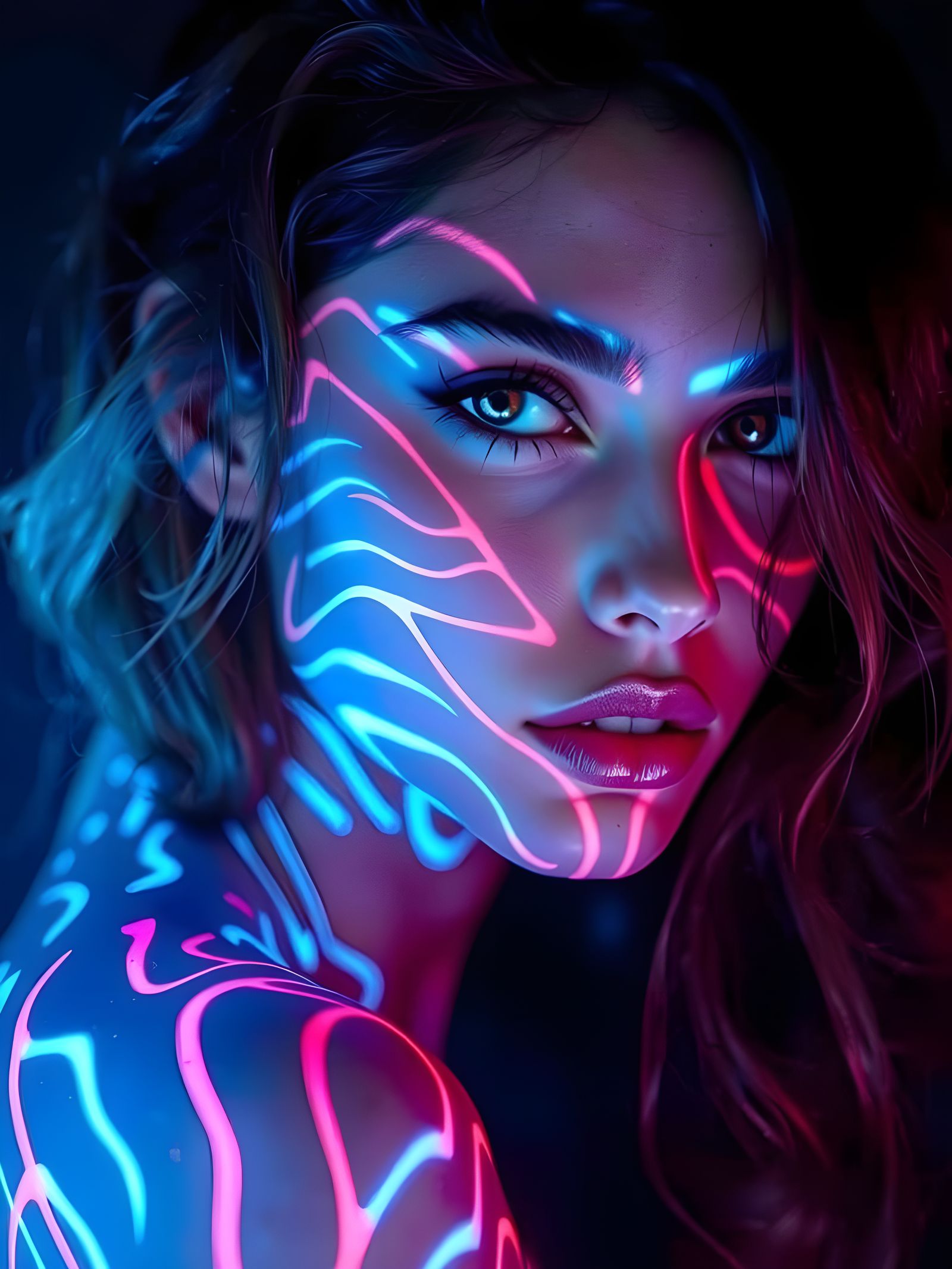 Neon Portrait in Hyperrealistic Style with Dynamic Lighting