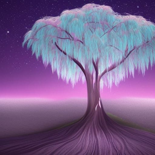 Pastel Willow Tree at Night: Fantasy Concept Art