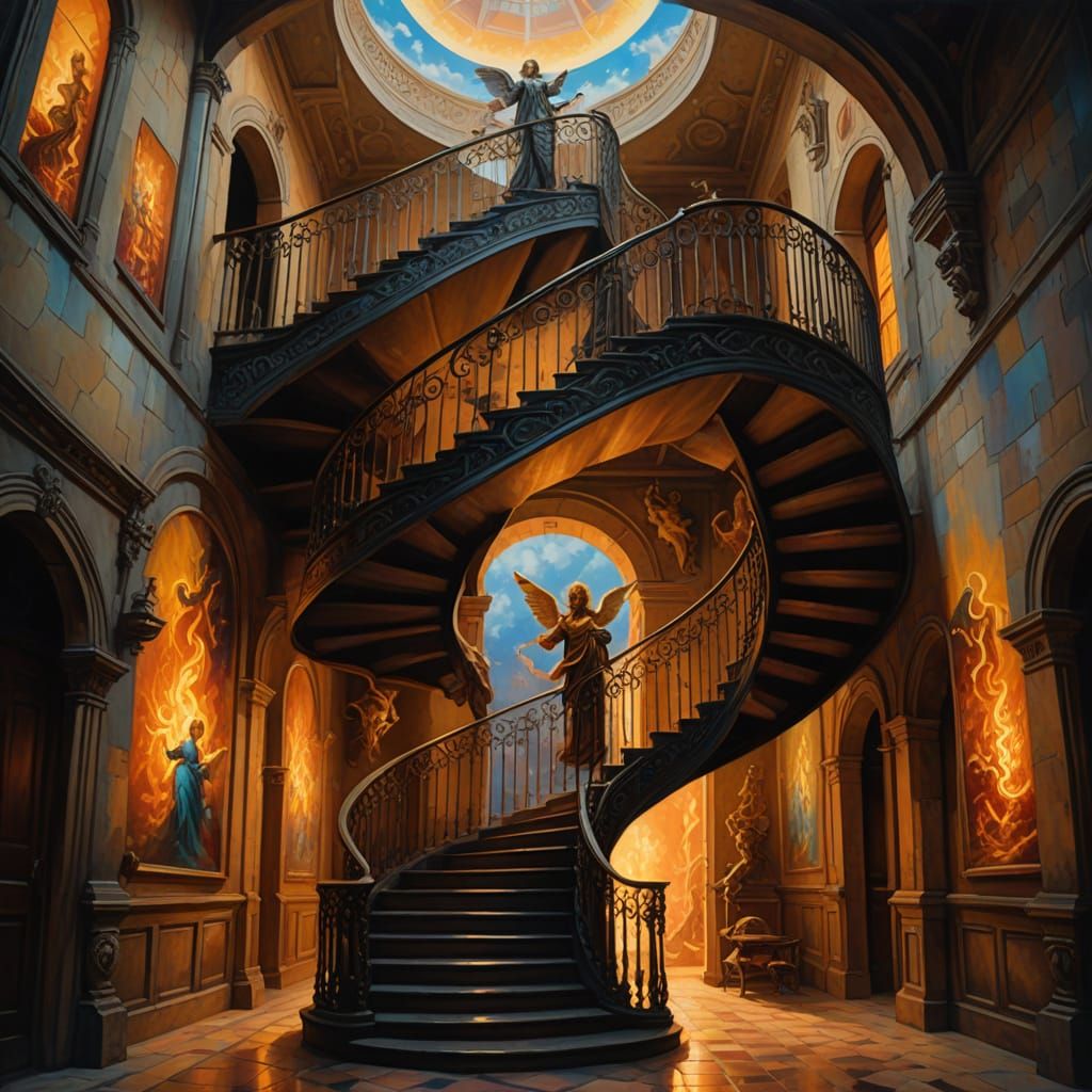 Surreal Staircases: Ascent and Descent in Oil Paint