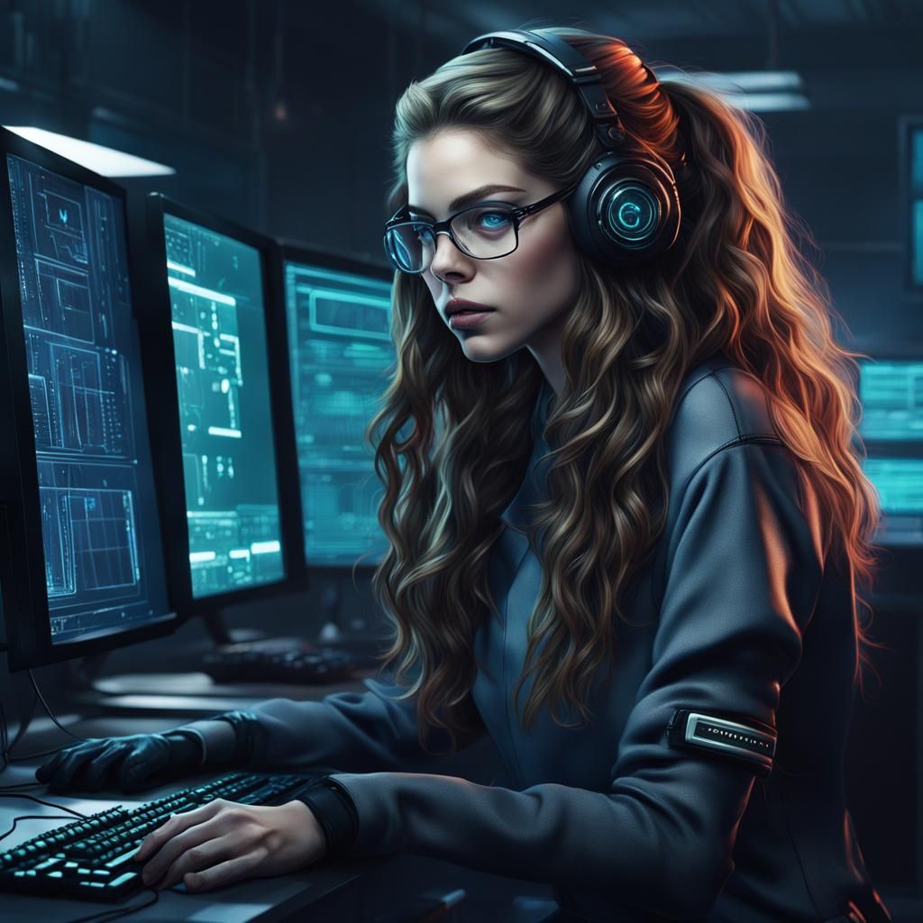 Ethical Hacker in Futuristic Lab, Digital Art