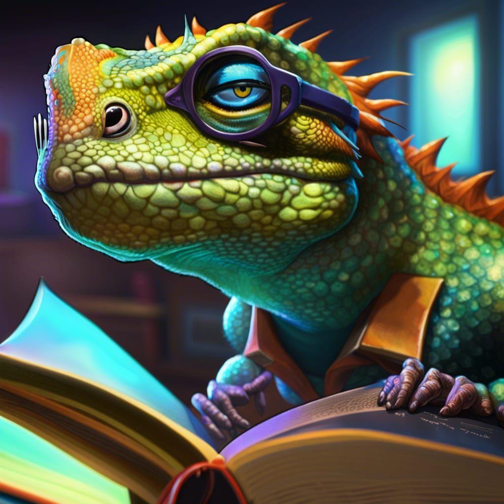 Monster Lizard Nerd in School Classroom