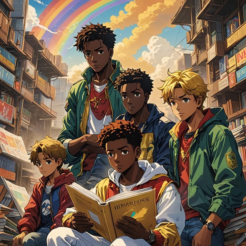 Golden Boys Reading: Cel-Shaded Manga Anime Style