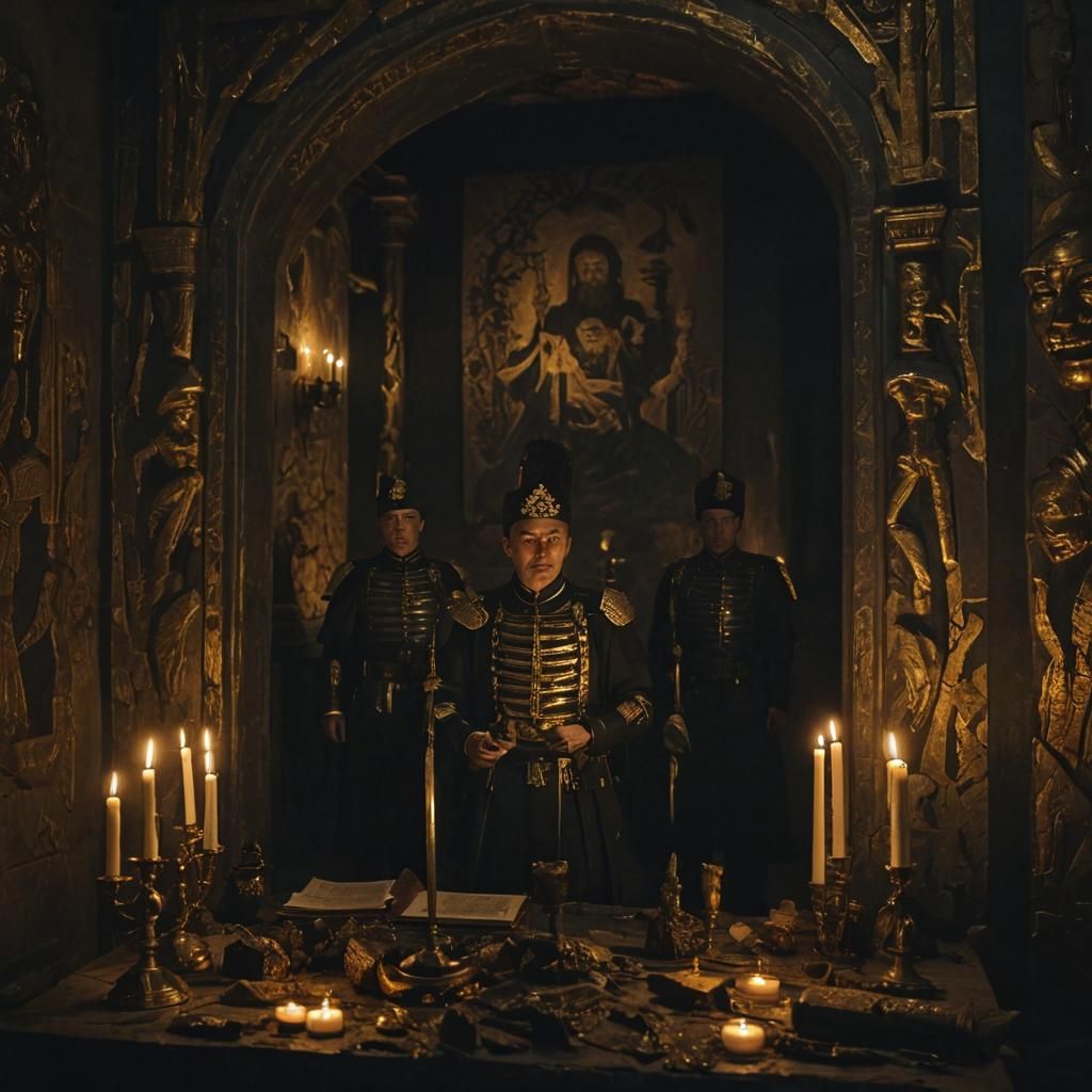 Ominous Gathering: Generals Plotting in Dark Fantasy Style