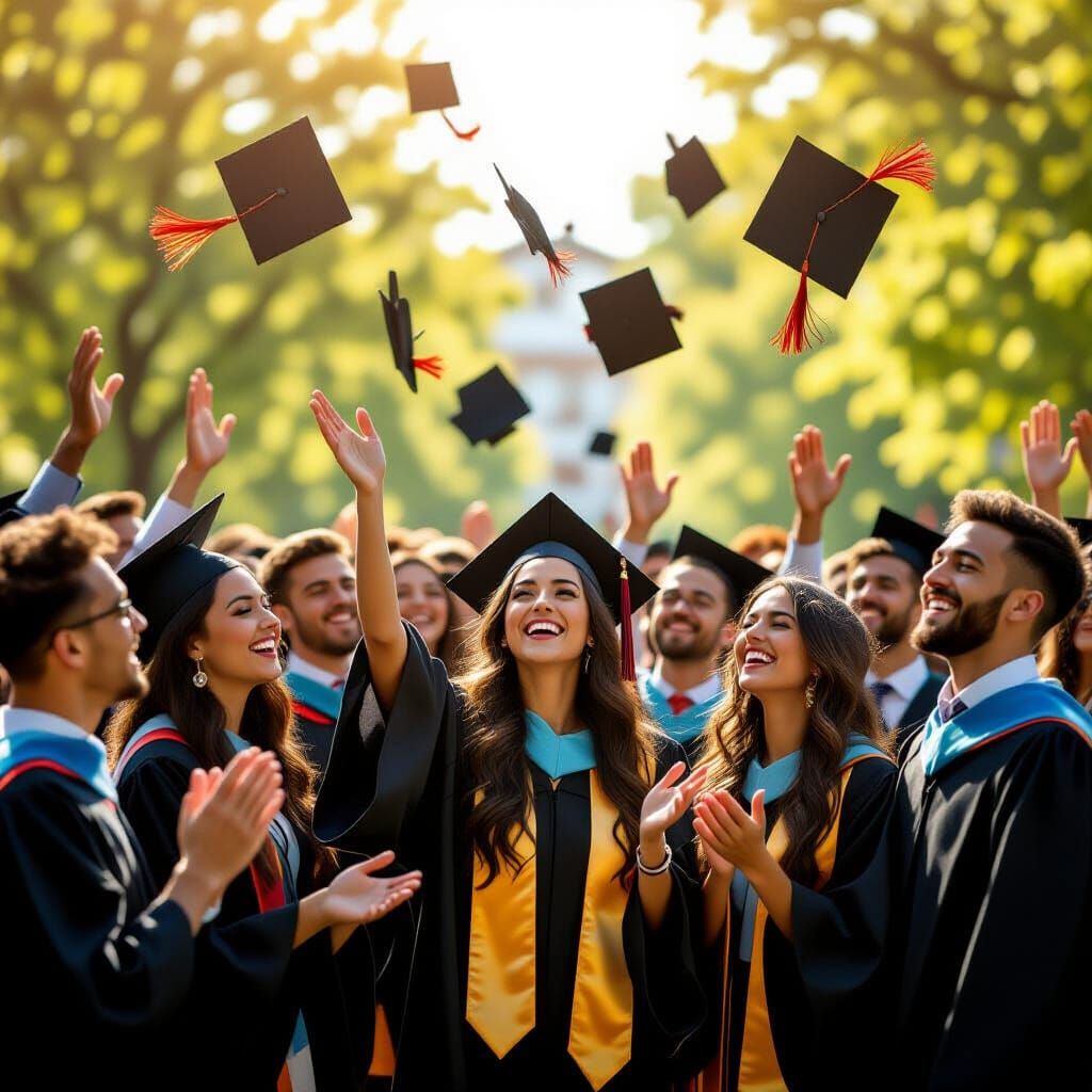 Joyful Graduation: Diverse Students Celebrate in Cinematic S...