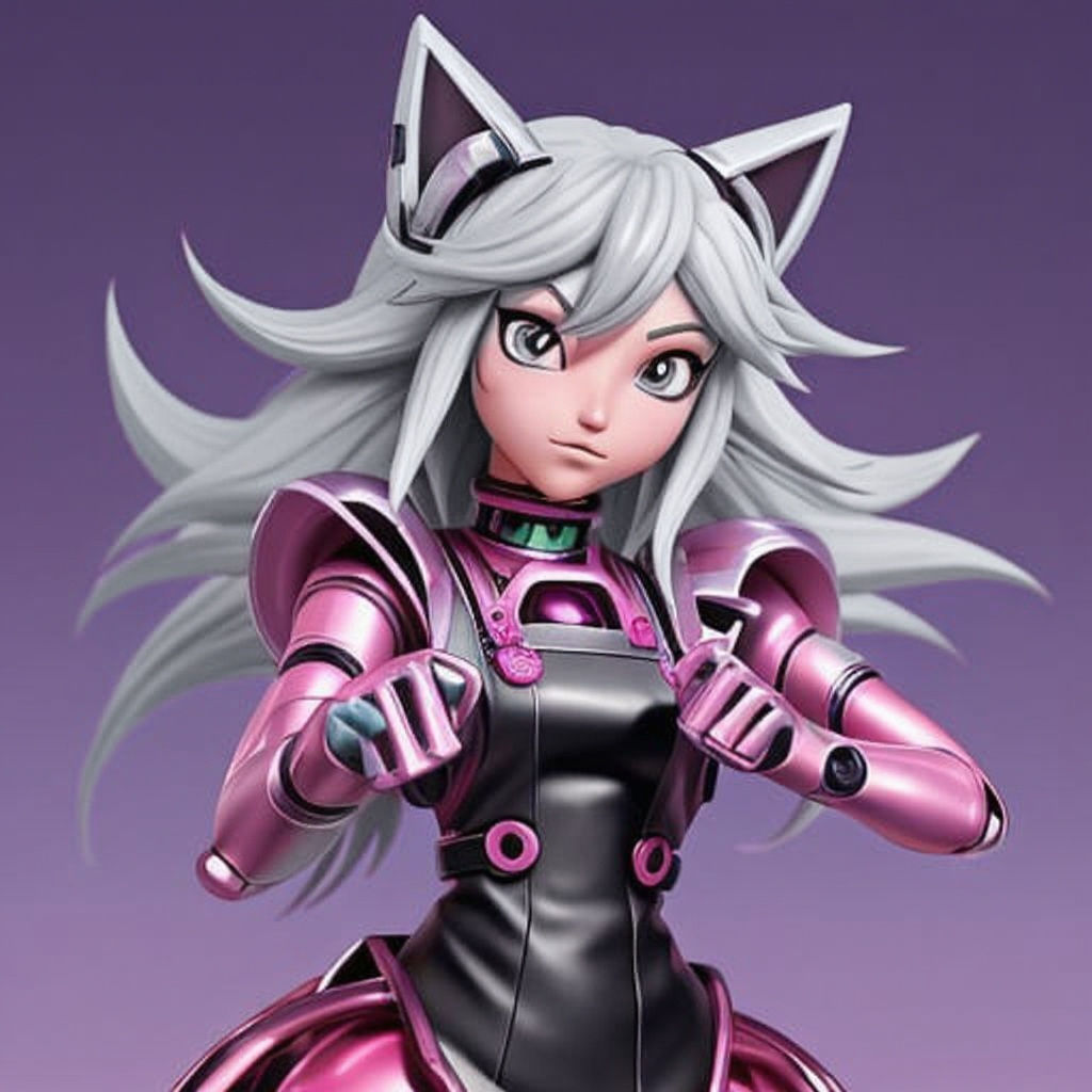 Cyberpunk Anime Wolf Girl with Pink Hair