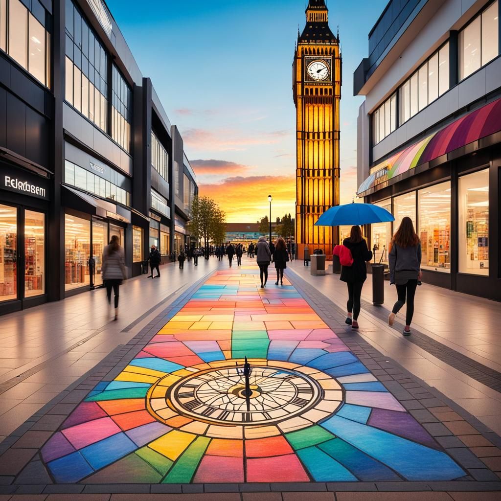 Chalk Art of Big Ben at Sunset