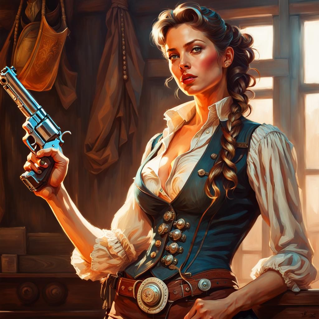 Alluring Wild West Gunfighter Portrait in Pin-Up Style