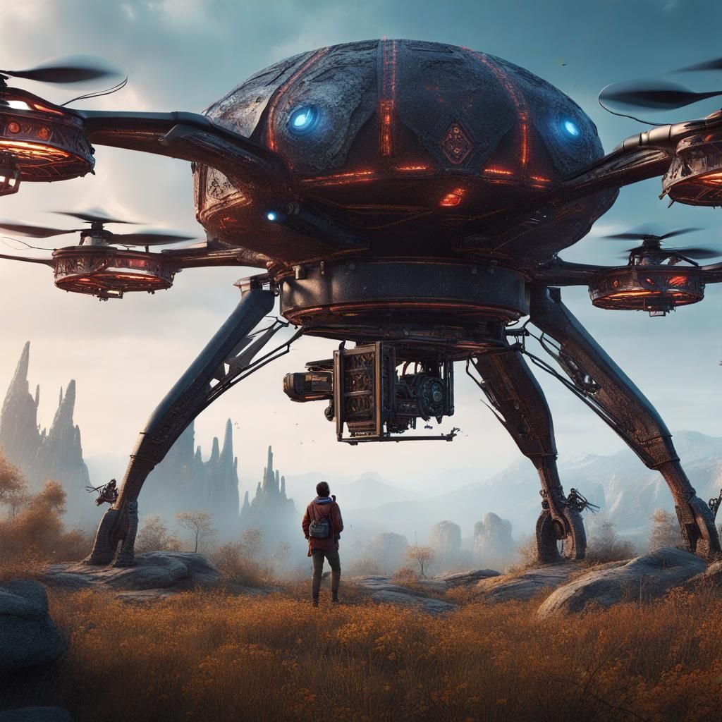 Giant Drone with Person: Fantasy Concept Art