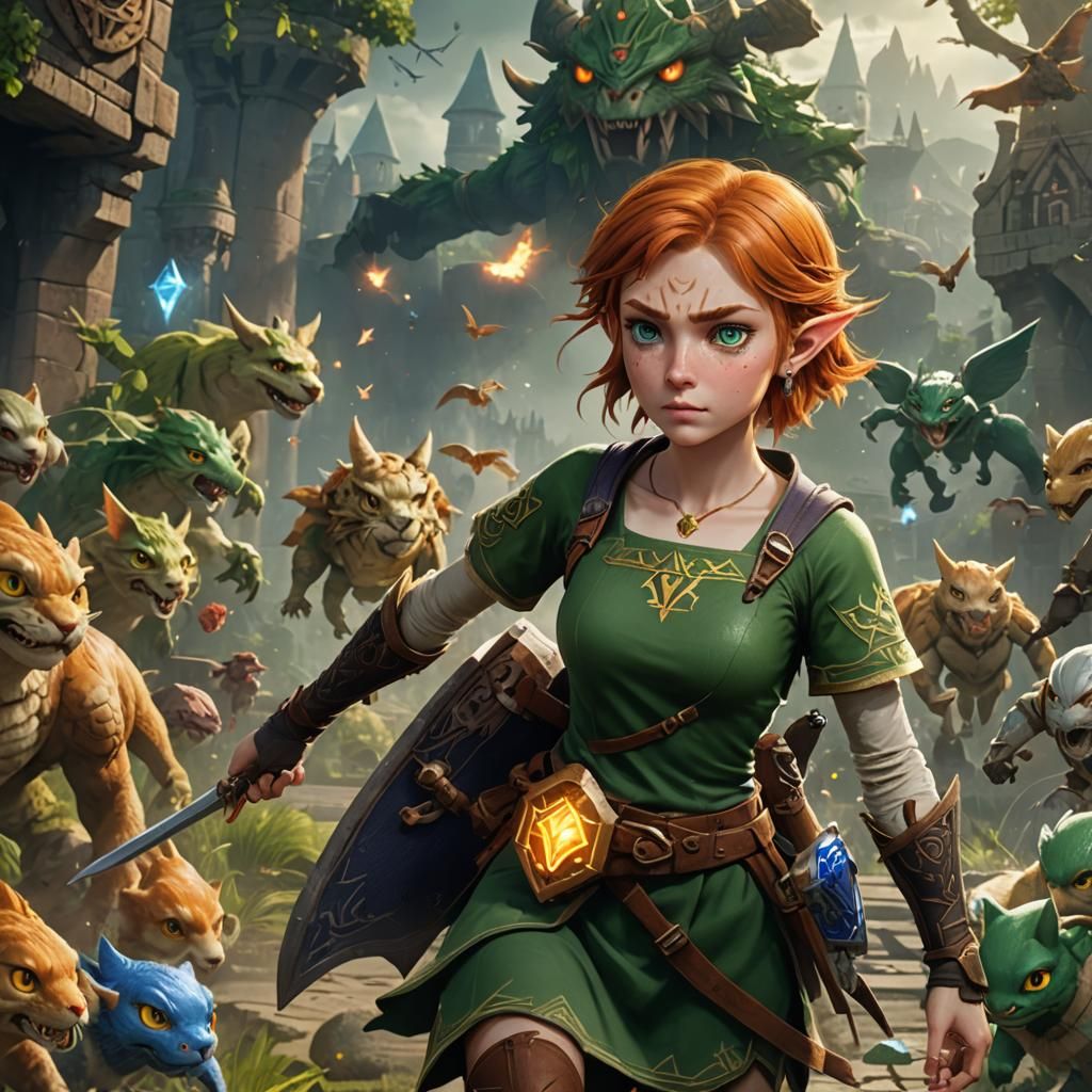 Zelda-Inspired Redhead Battles Monsters: Fantasy Concept Art