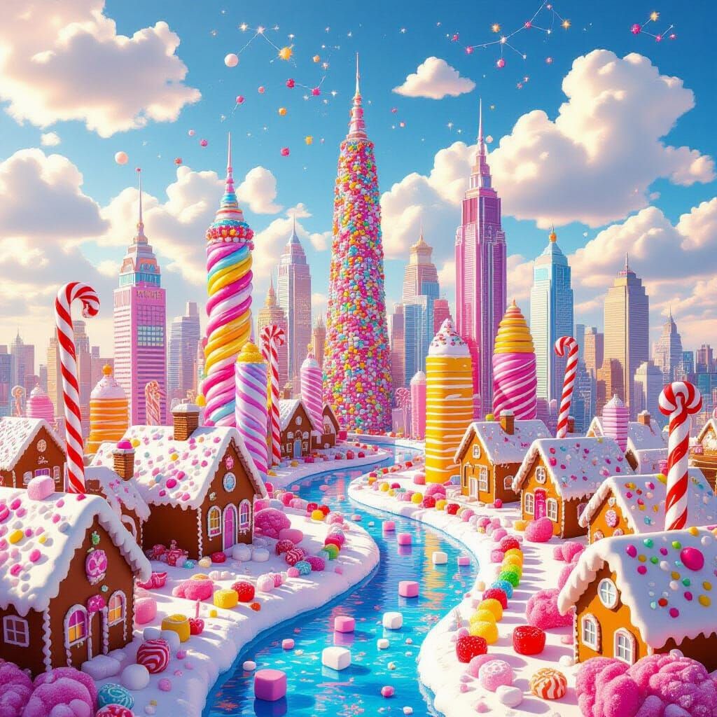 Gummy Bear Cityscape with Lollipop Skyscrapers