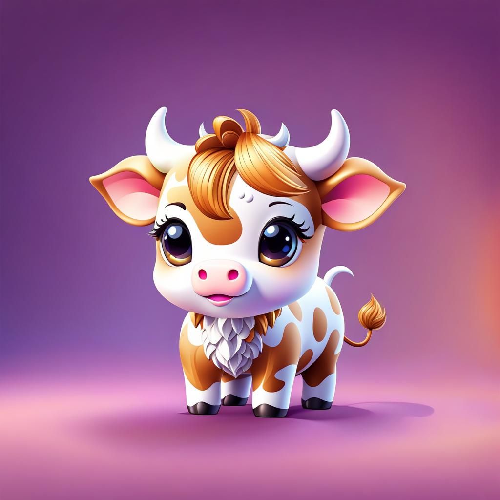 Cute Chibi Jersey Cow in Abstract Vector Style