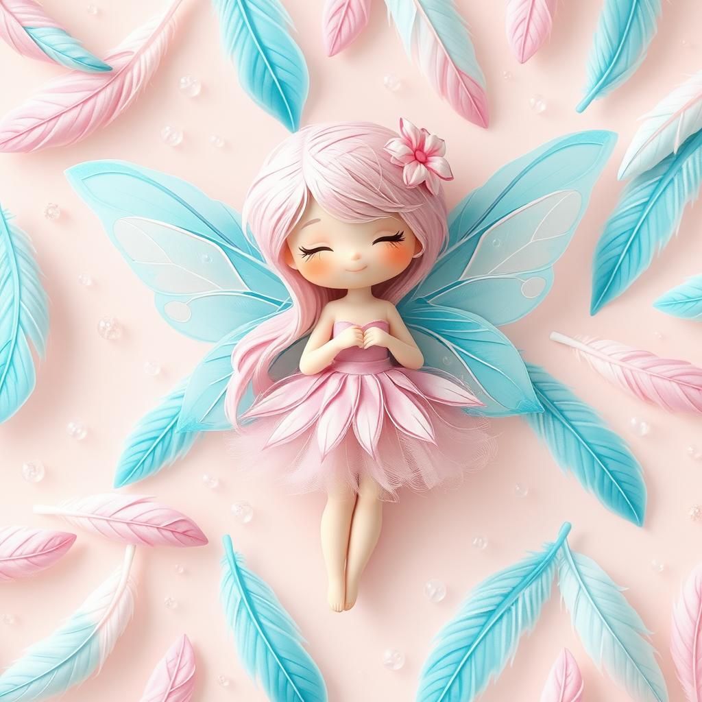 Dreamy Fairy with Turquoise and Pastel Feathers
