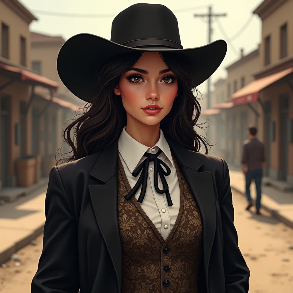 Beautiful Woman in Cowboy Hat Illustration