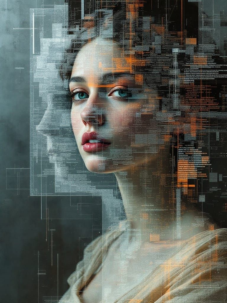 Renaissance Beauty Confronts Digital Decay in Distressed Fre...