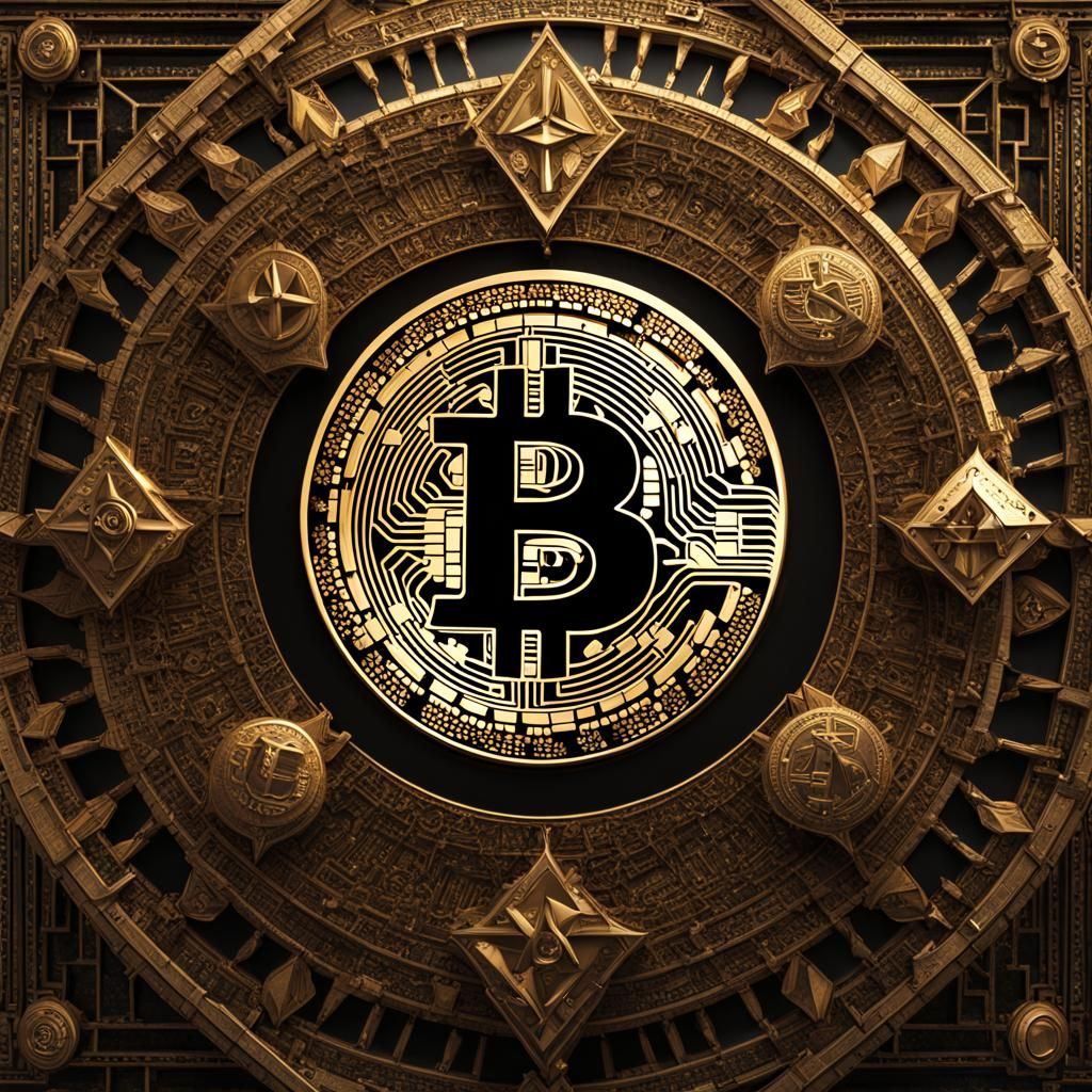 Bitcoin Logo Integrated with Masonic Symbols, Digital Art