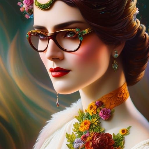 Art Nouveau Lady with Floral Glasses