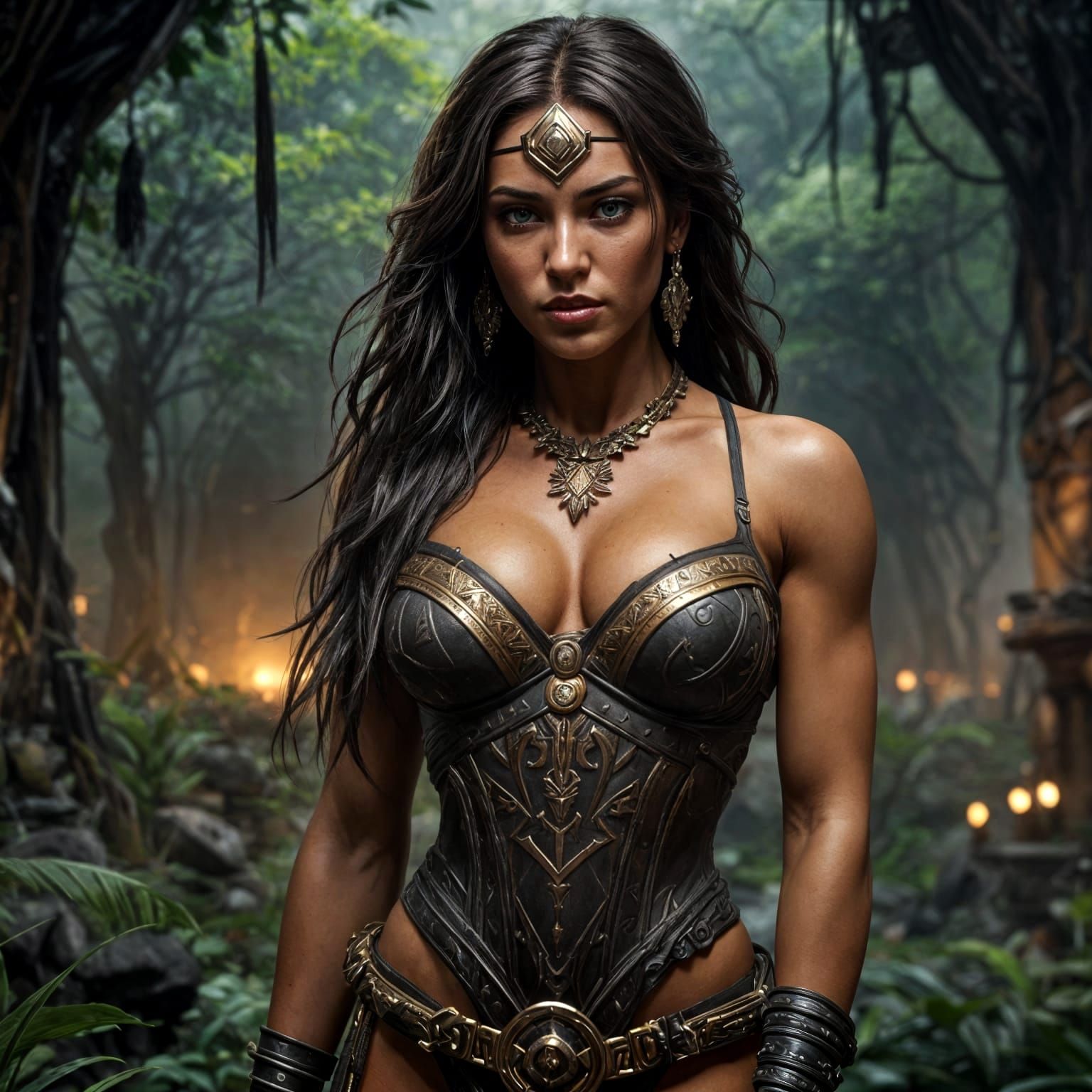 Cyberpunk Tribal Amazonian Warrior in Bikini Armour