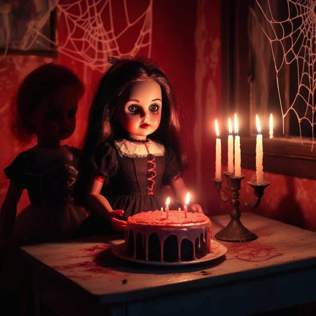 Eerie Abandoned Doll Birthday Party Scene