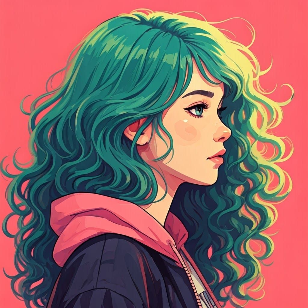Vibrant Digital Portrait of Green-Haired Teen