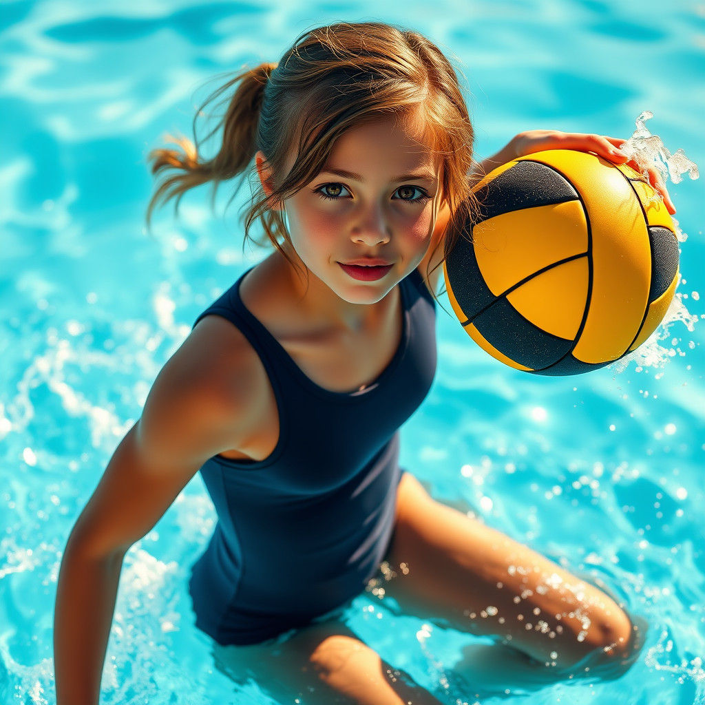 Girl with Water Polo Ball in Detailed Matte Painting