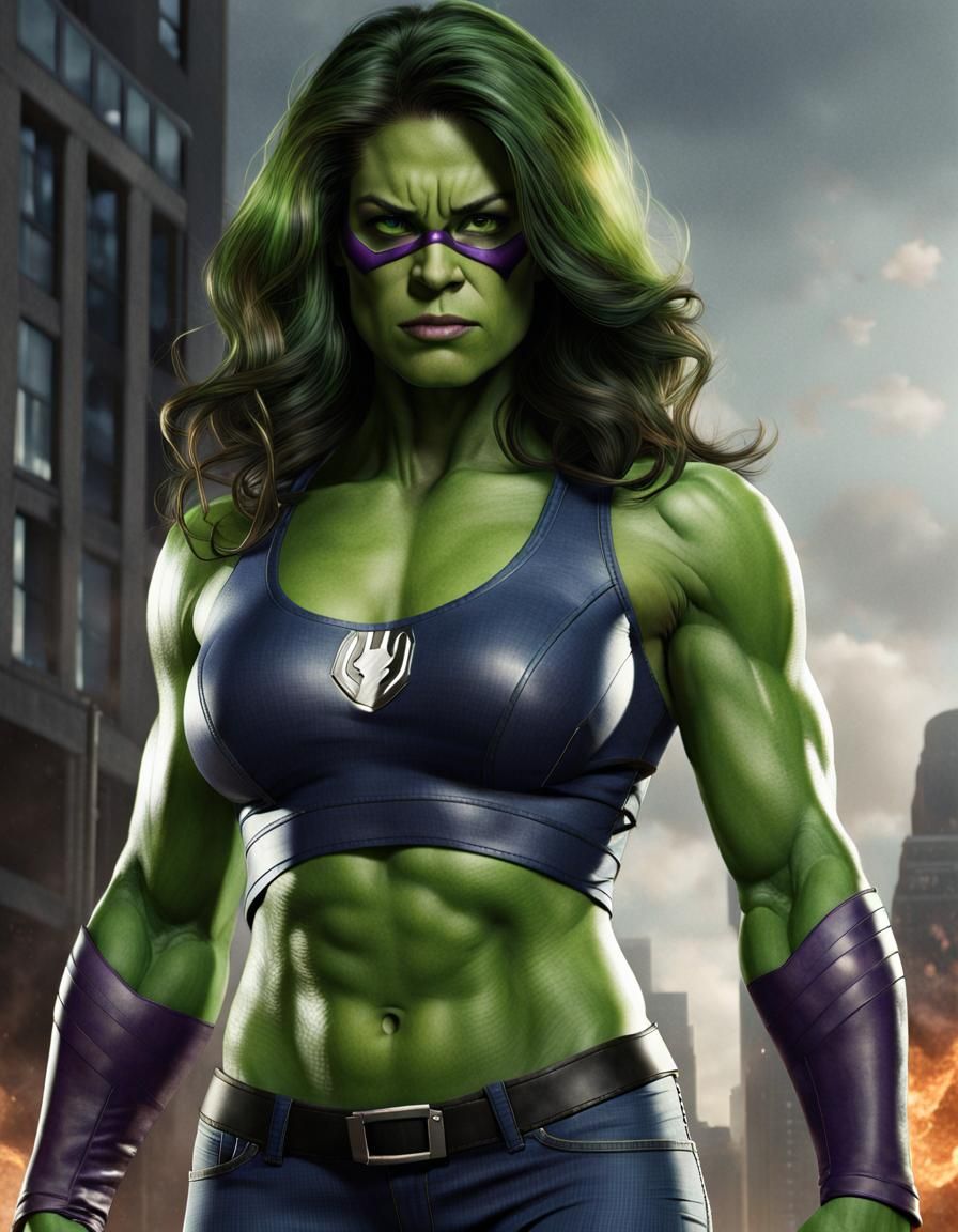 upcoming Marvel film, "She-Hulk," character, photorealistic,...