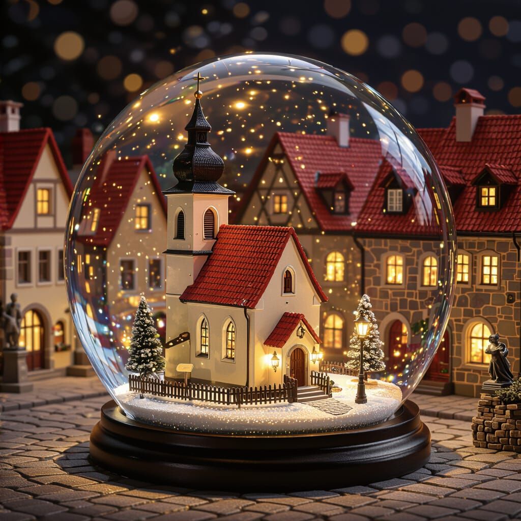 Miniature Polish Village Snow Globe: Hyperrealistic Detail