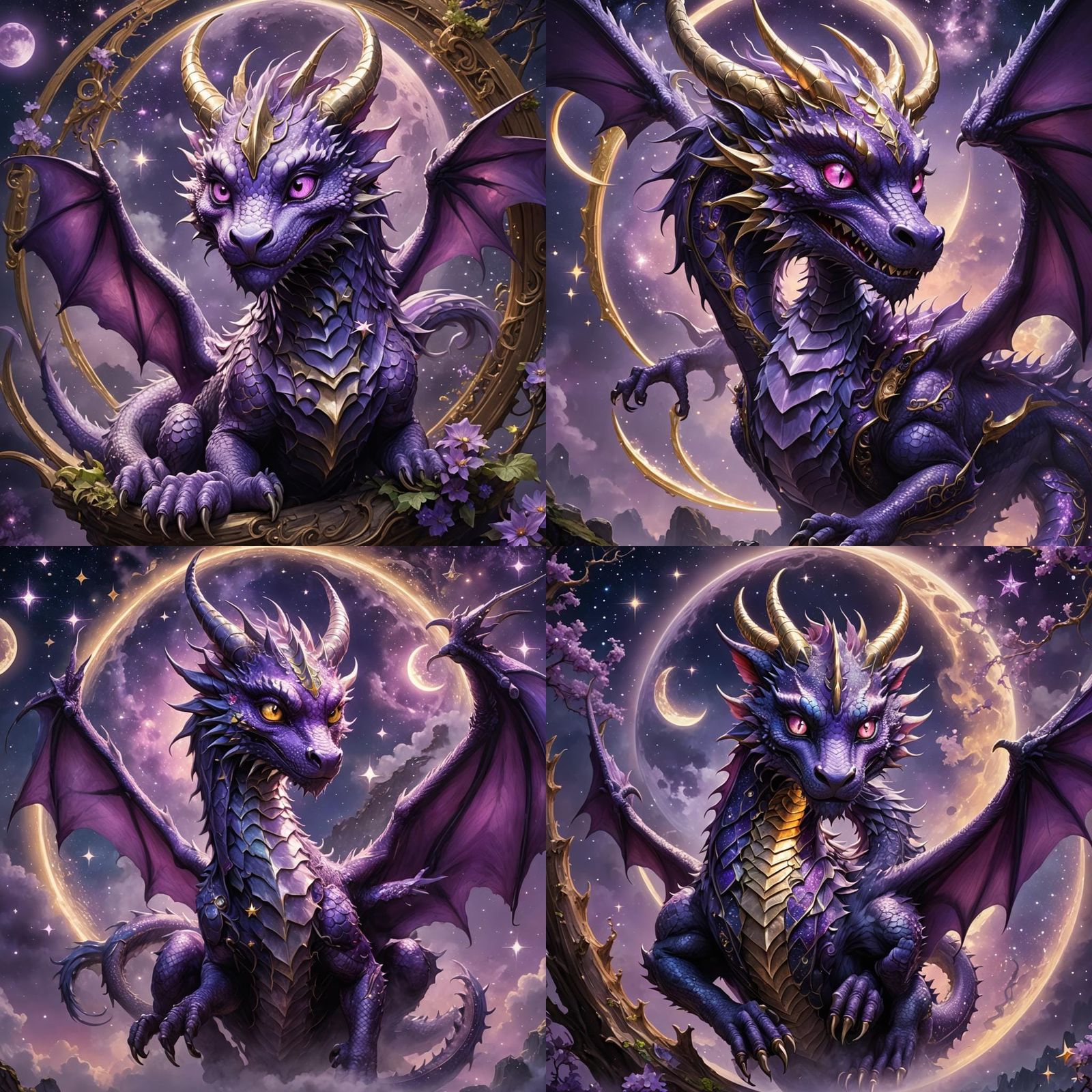 Purple Moon Dragon Portrait in Anime Style
