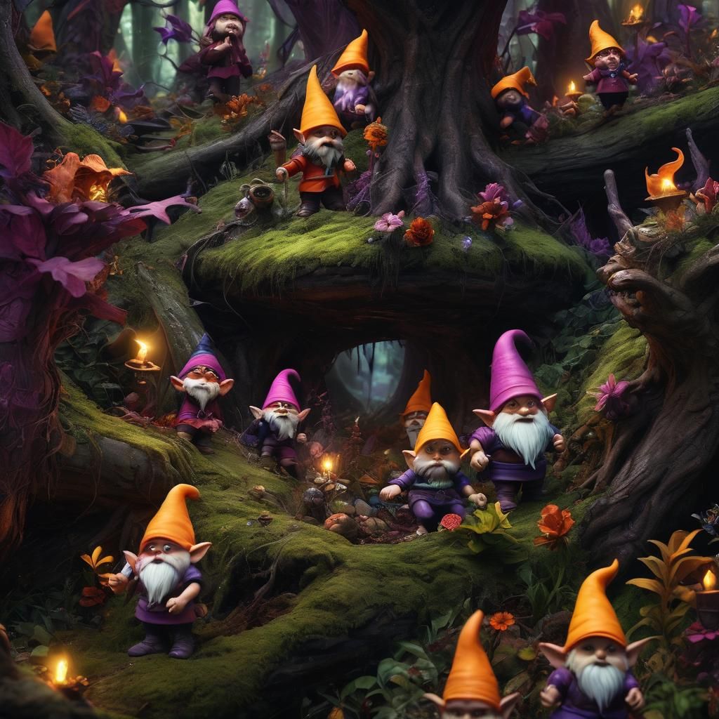 Mystical Forest Glade with Gnomes and Sprites