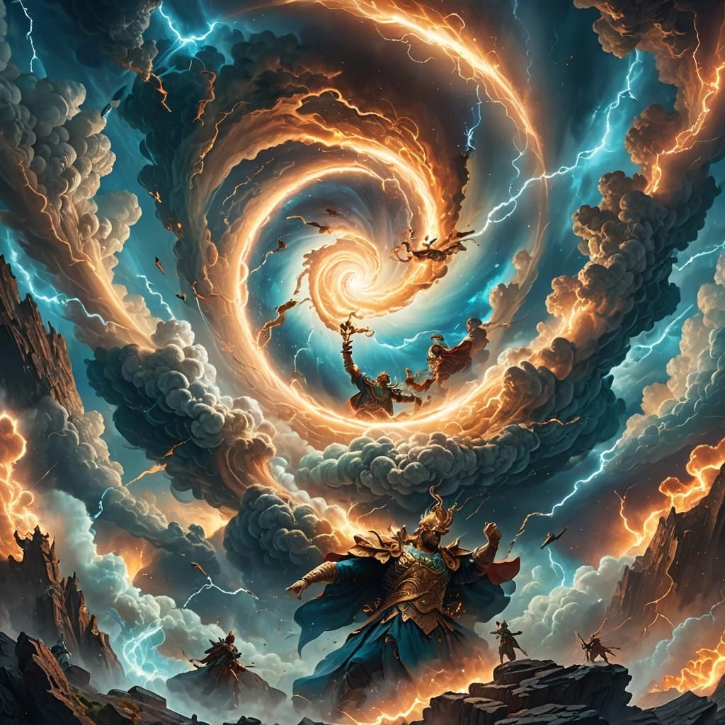 Gods Clash in Aerial Battle: Fantasy Concept Art