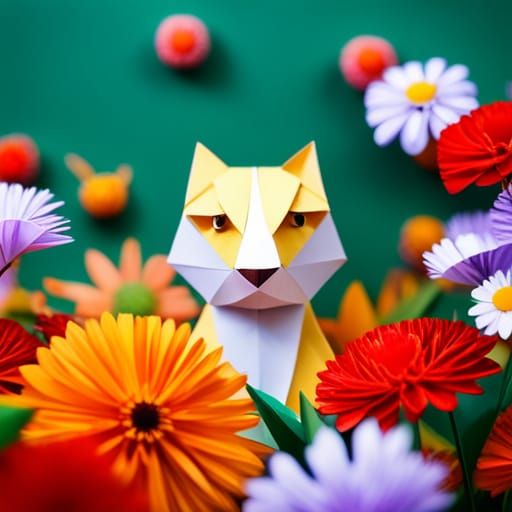 Paper Tiger in Origami Flower Garden