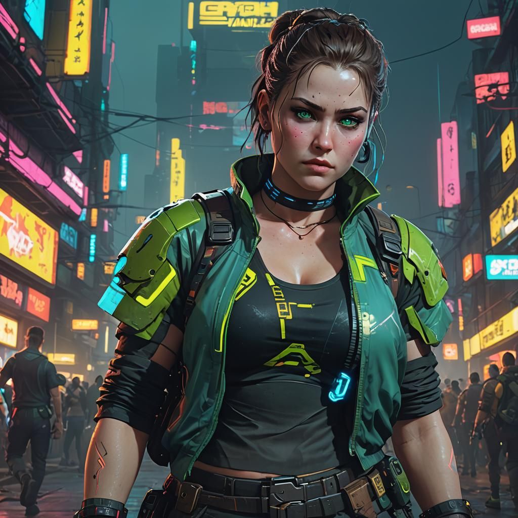 Cyberpunk Green Woman with God of War Attitude