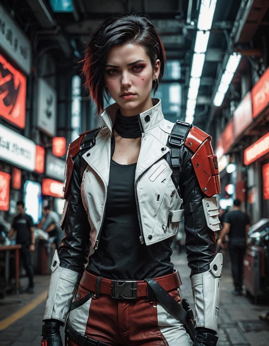 Cyberpunk Woman Portrait in Nomad Leather Clothing