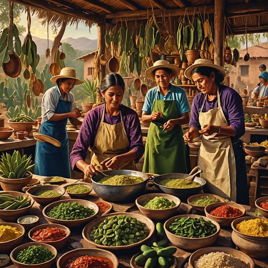 Vibrant Latin American Folk Art Scene in Warm Golden Light