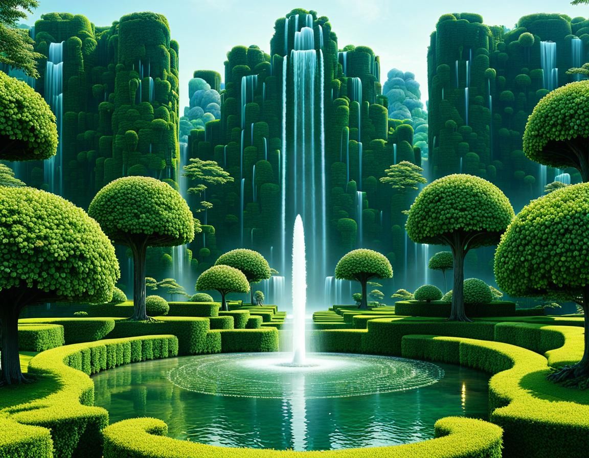 Retro Sci-Fi Crystal City with Fountains