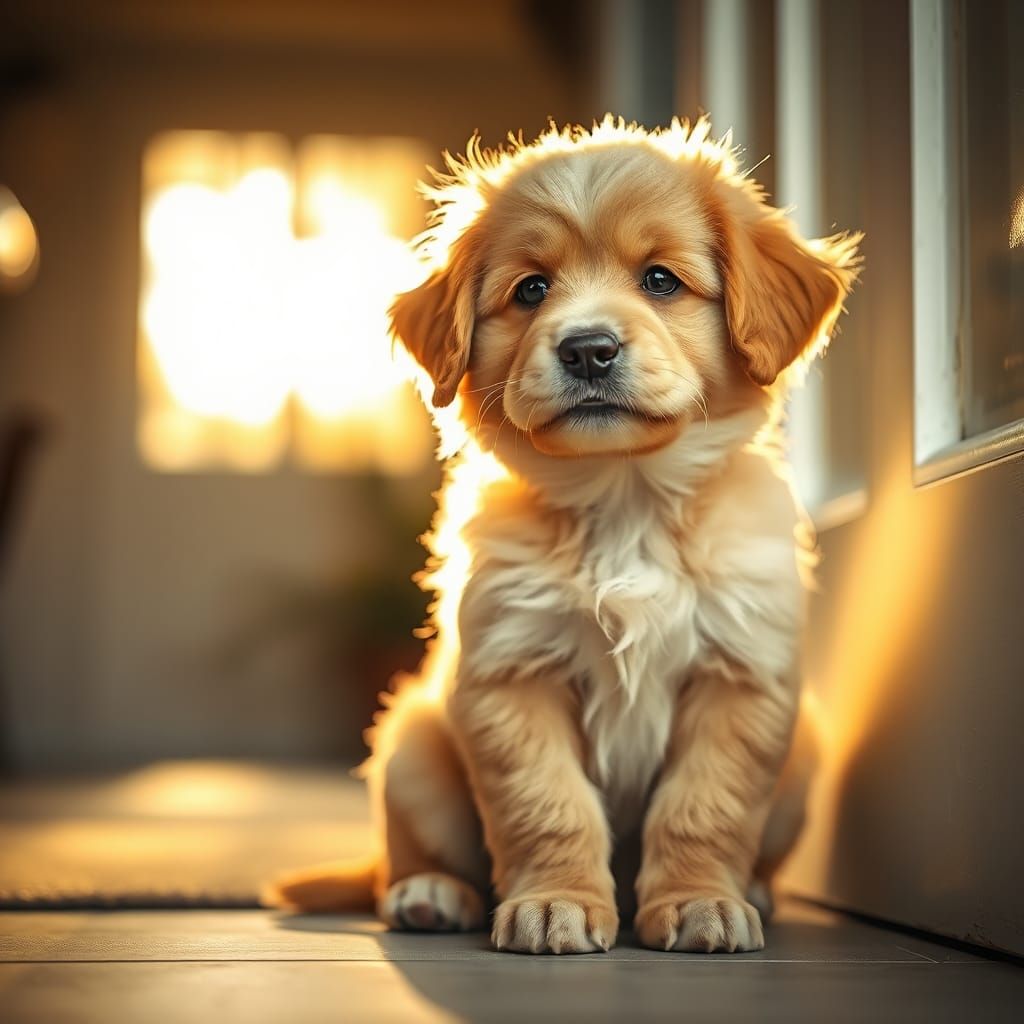 Patient Puppy Waits in Golden Light