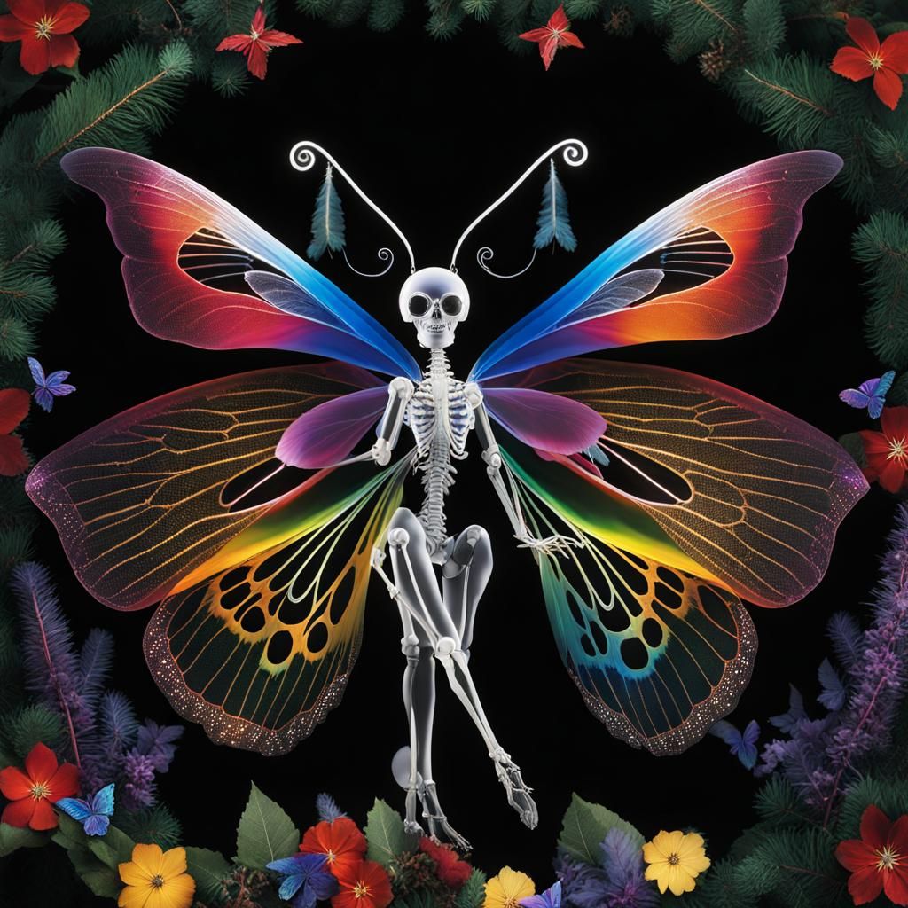 Rainbow Fairy Christmas Tree Photogram in Steampunk Style