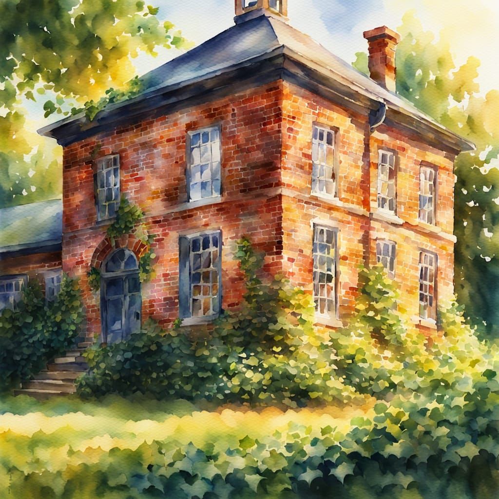 Whimsical Watercolor Schoolhouse Scene
