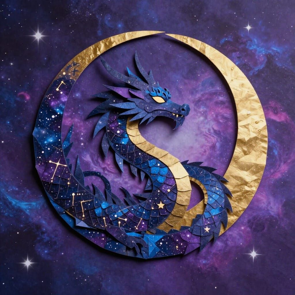 Celestial Dragon on Crescent Moon in Starry Nebula