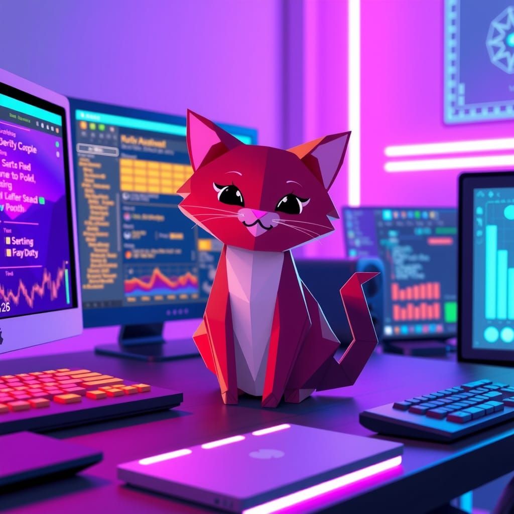 Origami Cat Web Assistant in Frutiger Aero Style