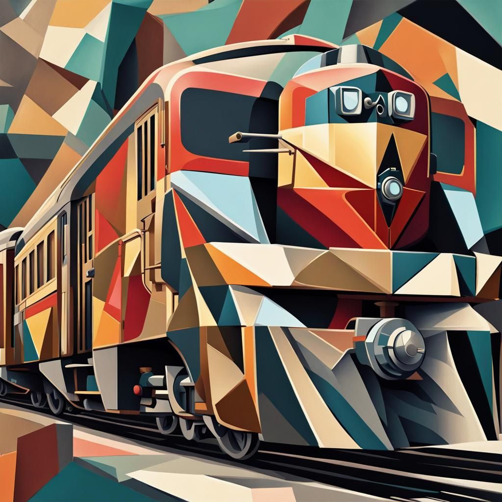 Art Deco Train Car in Geometric Fauvism Style