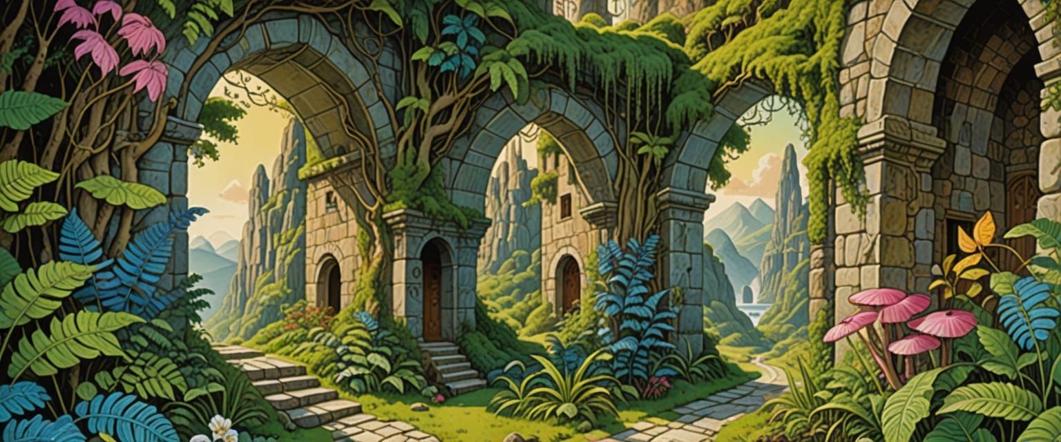 Whimsical Fantasy Art with Smiling Faces in Comic Book Style