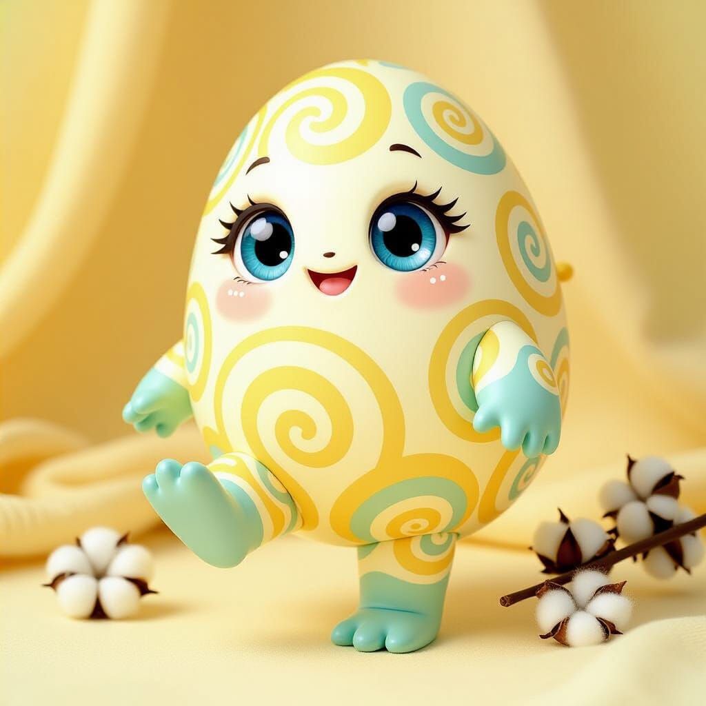 Friendly Egg Monster in Pastel Fairy Tale Style