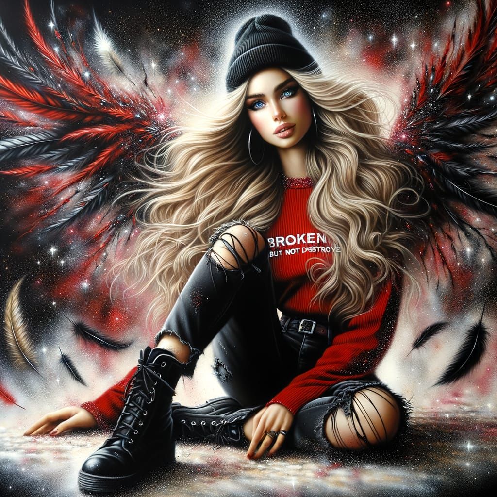 Beautiful Woman with Wings in Airbrushed Oil Painting