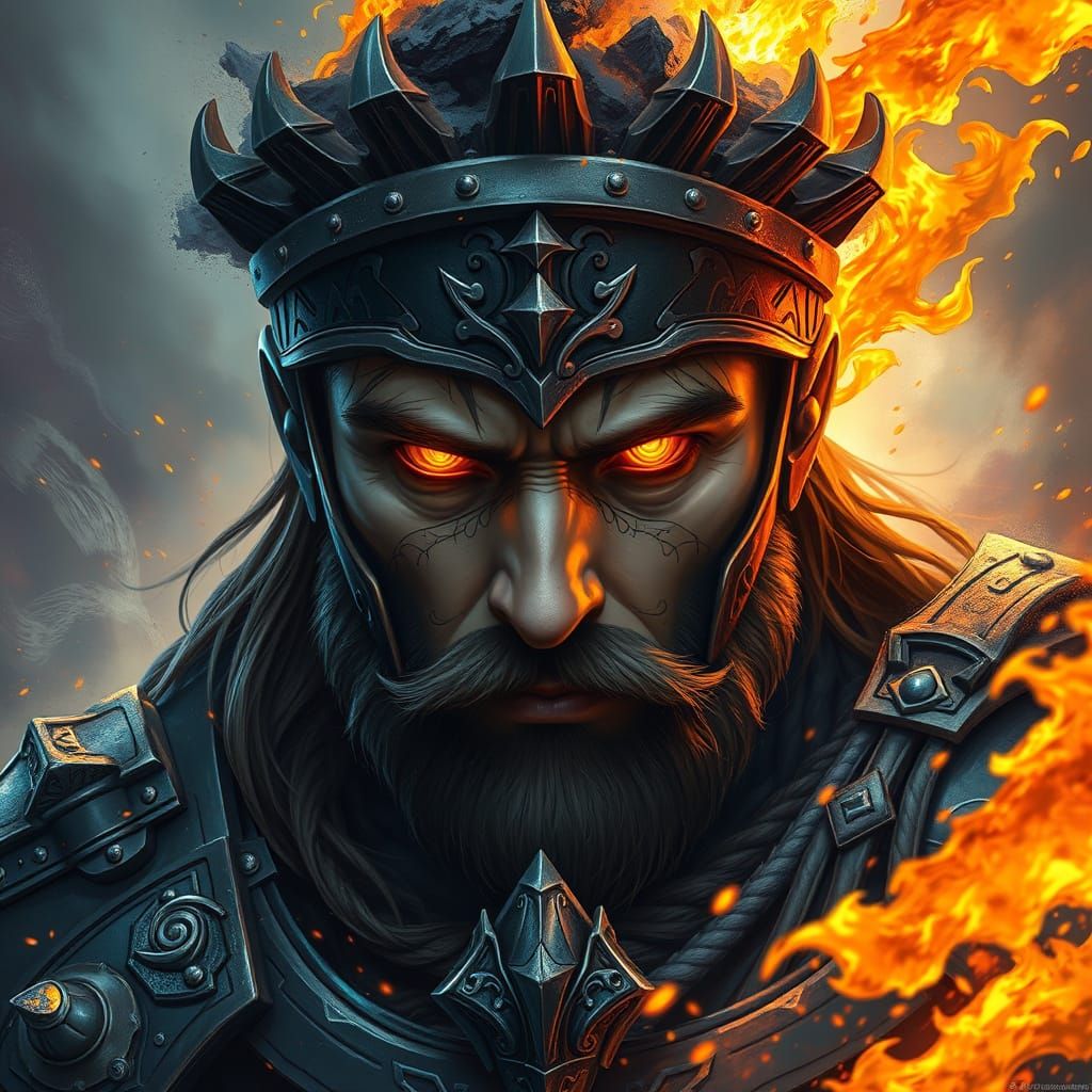 Warrior with Glowing Eyes in Frozen Time