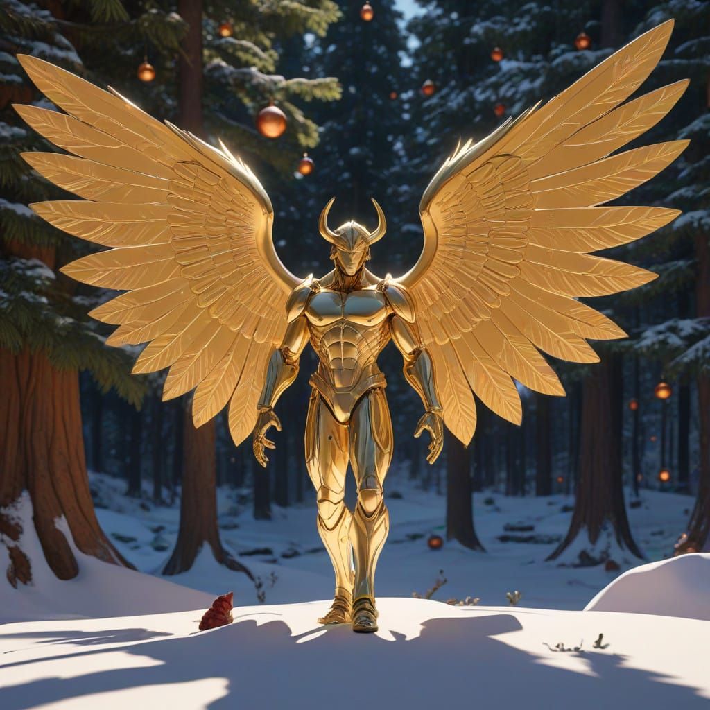 Majestic Male Angel with Golden Hair and Enormous Wings