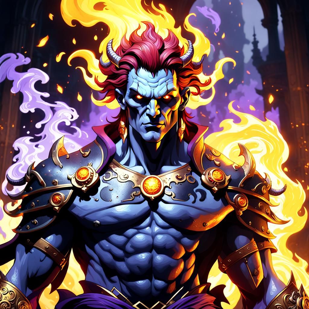 Hades with Flaming Hair, Dark Fantasy Art